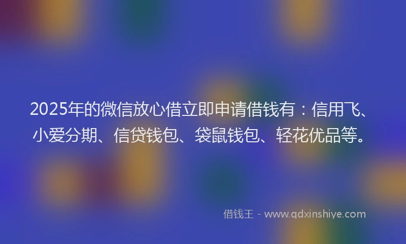 2025年的微信放心借立即申请借钱有：信用飞、小爱分期、信贷钱包、袋鼠钱包、轻花优品等。