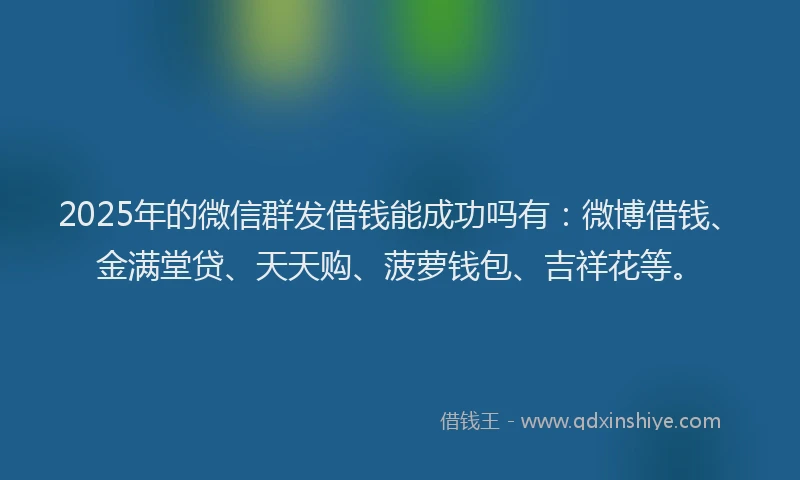 2025年的微信群发借钱能成功吗有：微博借钱、金满堂贷、天天购、菠萝钱包、吉祥花等。