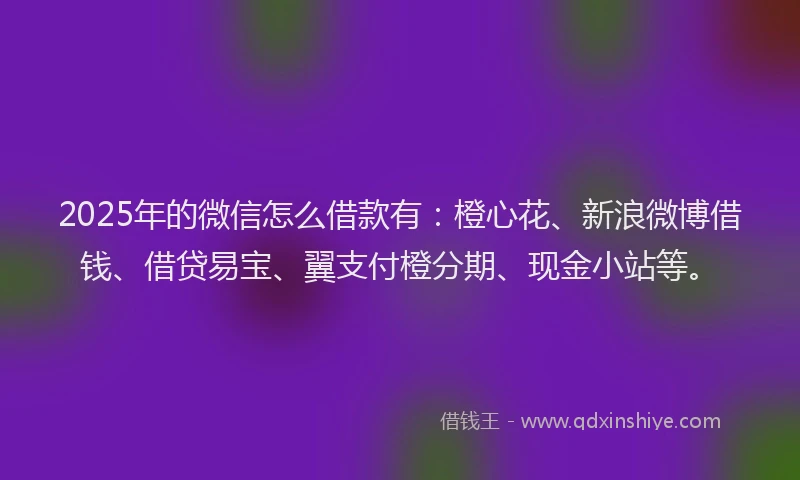 2025年的微信怎么借款有：橙心花、新浪微博借钱、借贷易宝、翼支付橙分期、现金小站等。
