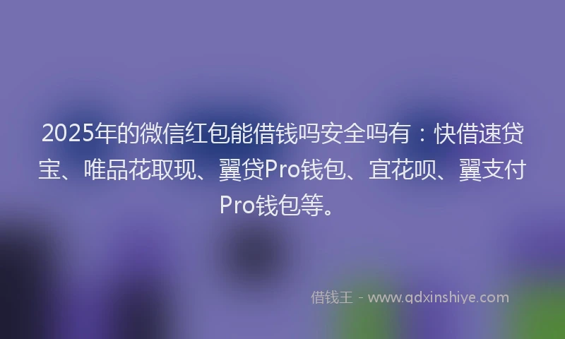 2025年的微信红包能借钱吗安全吗有：快借速贷宝、唯品花取现、翼贷Pro钱包、宜花呗、翼支付Pro钱包等。