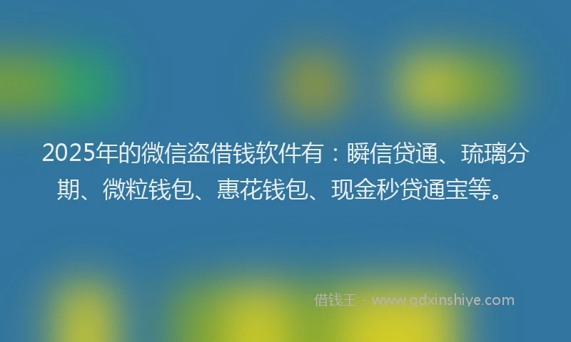 2025年的微信盗借钱软件有：瞬信贷通、琉璃分期、微粒钱包、惠花钱包、现金秒贷通宝等。