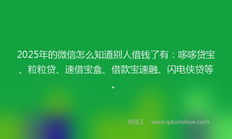 2025年的微信怎么知道别人借钱了有：哆哆贷宝、粒粒贷、速借宝盒、借款宝速融、闪电侠贷等。