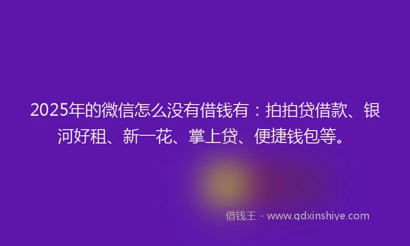 2025年的微信怎么没有借钱有：拍拍贷借款、银河好租、新一花、掌上贷、便捷钱包等。
