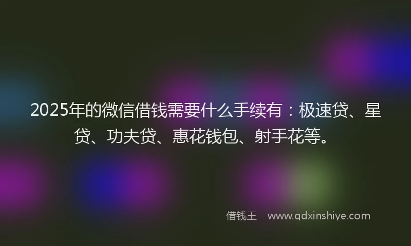 2025年的微信借钱需要什么手续有：极速贷、星贷、功夫贷、惠花钱包、射手花等。