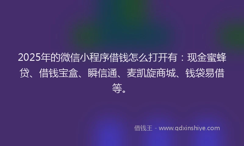 2025年的微信小程序借钱怎么打开有：现金蜜蜂贷、借钱宝盒、瞬信通、麦凯旋商城、钱袋易借等。
