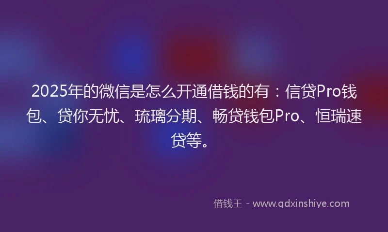 2025年的微信是怎么开通借钱的有：信贷Pro钱包、贷你无忧、琉璃分期、畅贷钱包Pro、恒瑞速贷等。