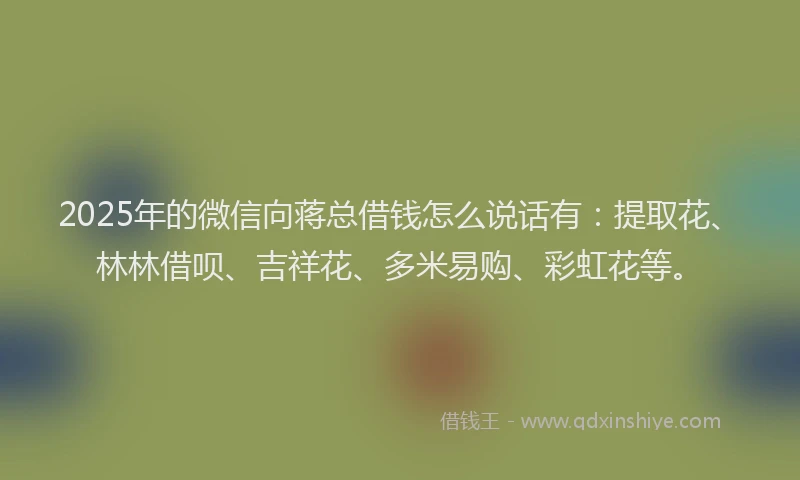 2025年的微信向蒋总借钱怎么说话有：提取花、林林借呗、吉祥花、多米易购、彩虹花等。
