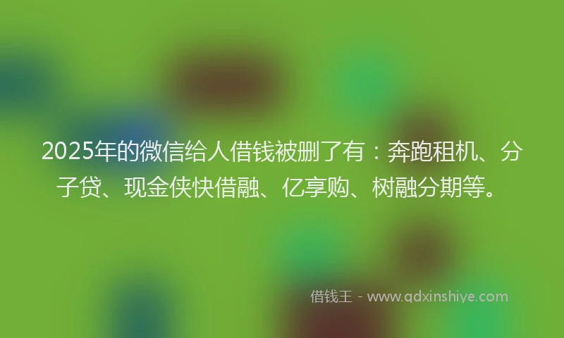 2025年的微信给人借钱被删了有：奔跑租机、分子贷、现金侠快借融、亿享购、树融分期等。
