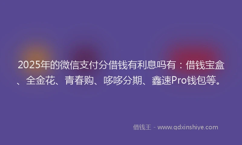 2025年的微信支付分借钱有利息吗有：借钱宝盒、全金花、青春购、哆哆分期、鑫速Pro钱包等。