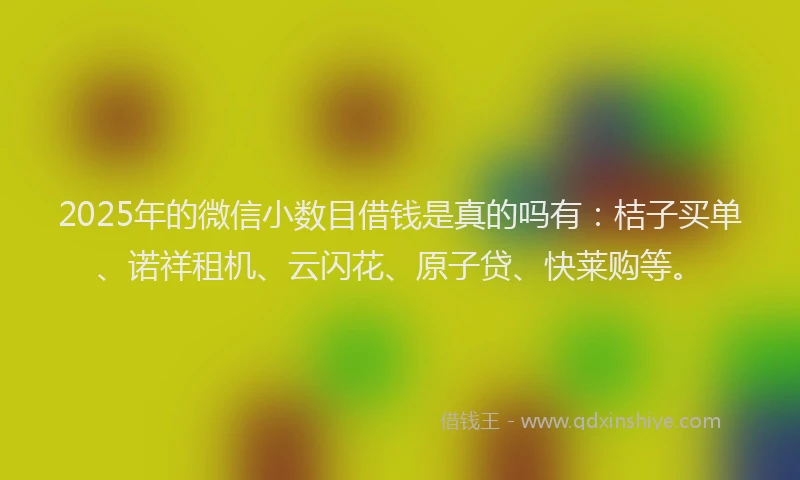 2025年的微信小数目借钱是真的吗有：桔子买单、诺祥租机、云闪花、原子贷、快莱购等。