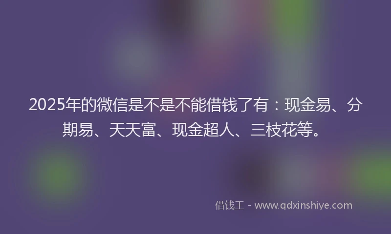 2025年的微信是不是不能借钱了有：现金易、分期易、天天富、现金超人、三枝花等。