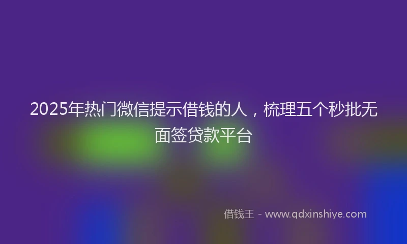 2025年热门微信提示借钱的人，梳理五个秒批无面签贷款平台