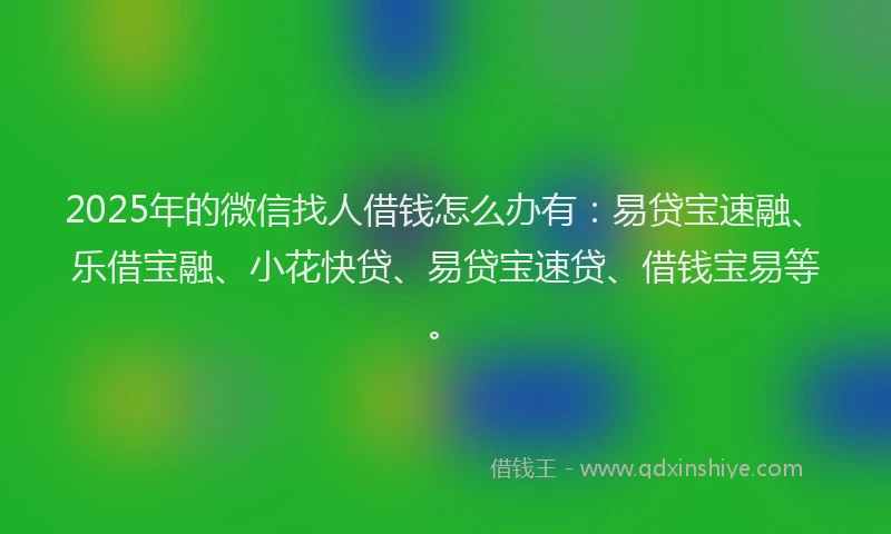 2025年的微信找人借钱怎么办有：易贷宝速融、乐借宝融、小花快贷、易贷宝速贷、借钱宝易等。