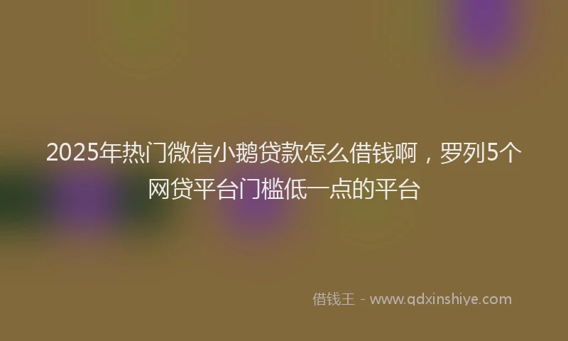 2025年热门微信小鹅贷款怎么借钱啊，罗列5个网贷平台门槛低一点的平台