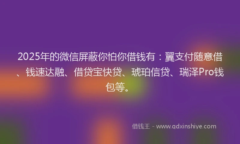 2025年的微信屏蔽你怕你借钱有：翼支付随意借、钱速达融、借贷宝快贷、琥珀信贷、瑞泽Pro钱包等。