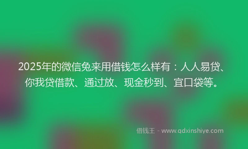 2025年的微信兔来用借钱怎么样有：人人易贷、你我贷借款、通过放、现金秒到、宜口袋等。