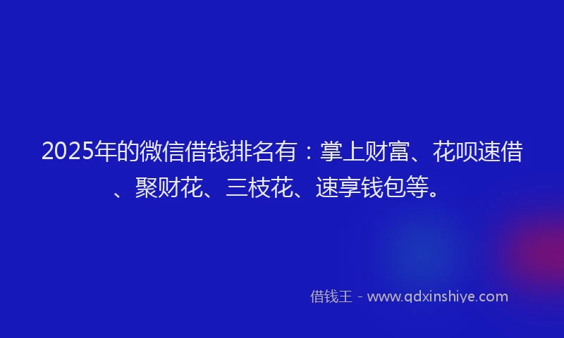2025年的微信借钱排名有：掌上财富、花呗速借、聚财花、三枝花、速享钱包等。