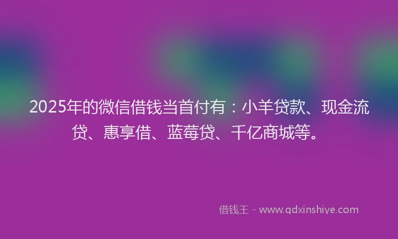 2025年的微信借钱当首付有：小羊贷款、现金流贷、惠享借、蓝莓贷、千亿商城等。