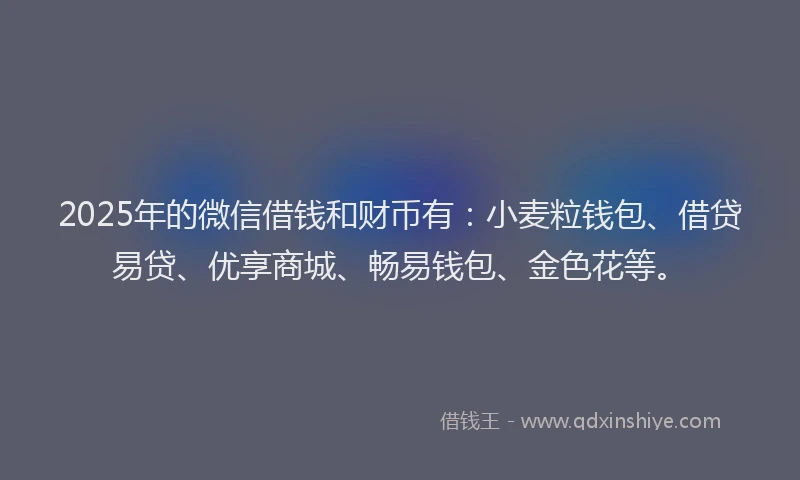 2025年的微信借钱和财币有：小麦粒钱包、借贷易贷、优享商城、畅易钱包、金色花等。