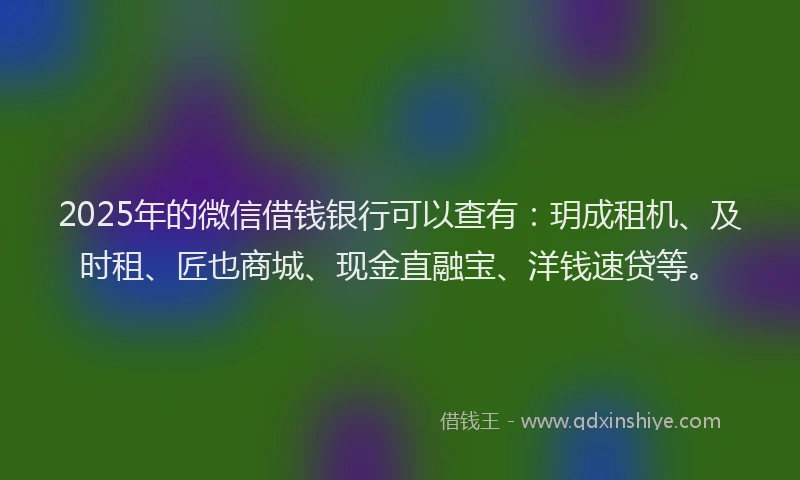 2025年的微信借钱银行可以查有：玥成租机、及时租、匠也商城、现金直融宝、洋钱速贷等。