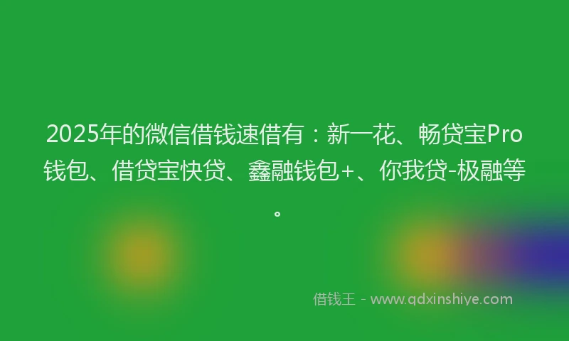 2025年的微信借钱速借有：新一花、畅贷宝Pro钱包、借贷宝快贷、鑫融钱包+、你我贷-极融等。