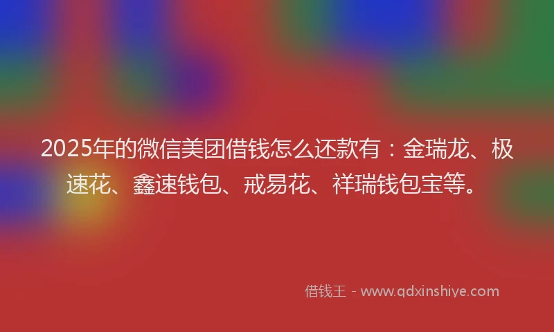 2025年的微信美团借钱怎么还款有：金瑞龙、极速花、鑫速钱包、戒易花、祥瑞钱包宝等。