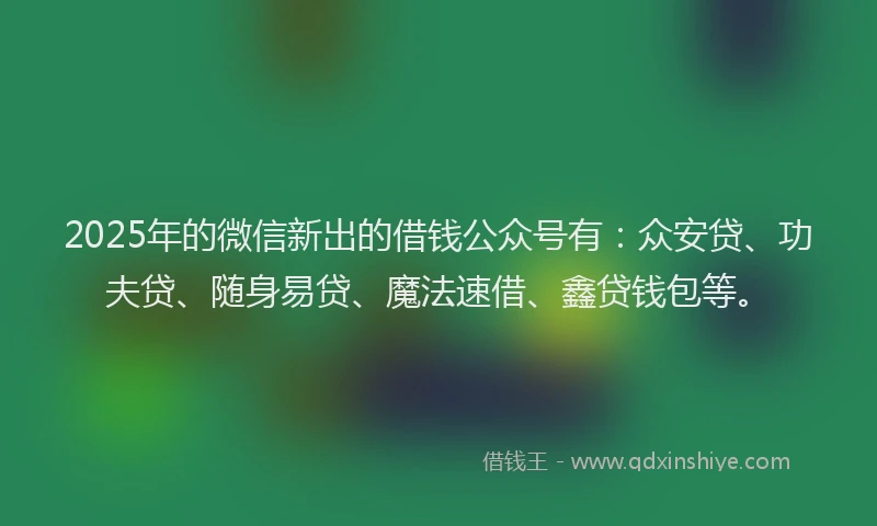 2025年的微信新出的借钱公众号有：众安贷、功夫贷、随身易贷、魔法速借、鑫贷钱包等。