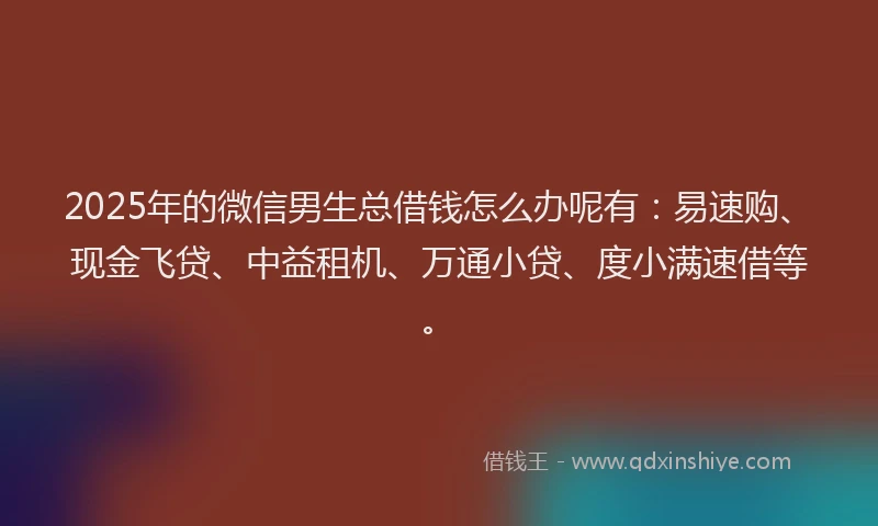 2025年的微信男生总借钱怎么办呢有：易速购、现金飞贷、中益租机、万通小贷、度小满速借等。
