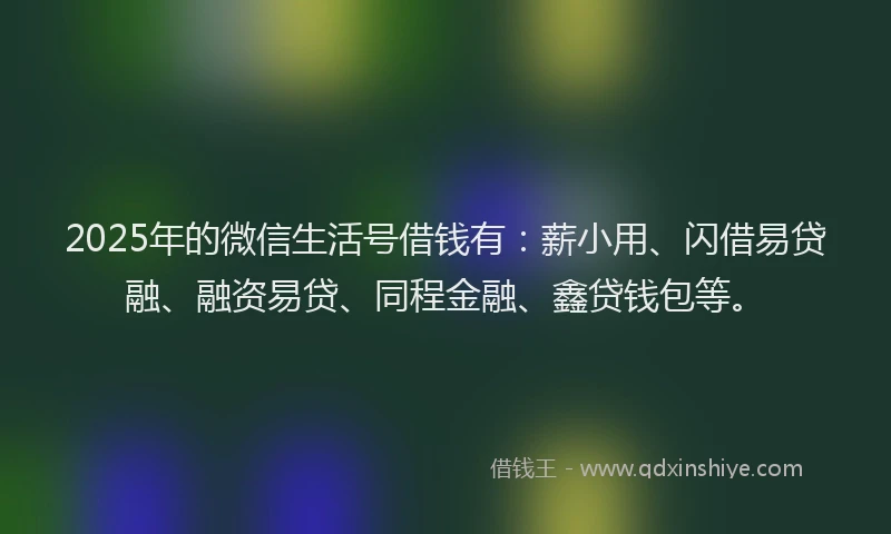 2025年的微信生活号借钱有：薪小用、闪借易贷融、融资易贷、同程金融、鑫贷钱包等。