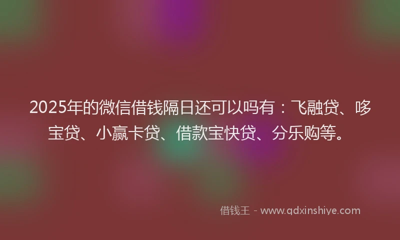 2025年的微信借钱隔日还可以吗有：飞融贷、哆宝贷、小赢卡贷、借款宝快贷、分乐购等。