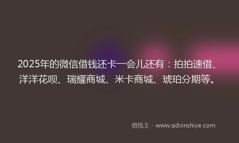 2025年的微信借钱还卡一会儿还有：拍拍速借、洋洋花呗、瑞耀商城、米卡商城、琥珀分期等。