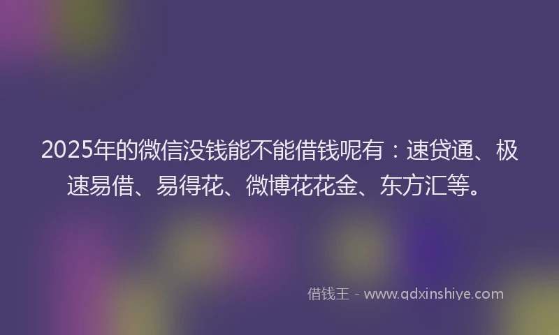 2025年的微信没钱能不能借钱呢有：速贷通、极速易借、易得花、微博花花金、东方汇等。