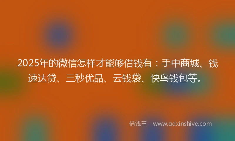 2025年的微信怎样才能够借钱有：手中商城、钱速达贷、三秒优品、云钱袋、快鸟钱包等。