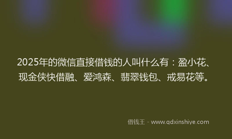 2025年的微信直接借钱的人叫什么有：盈小花、现金侠快借融、爱鸿森、翡翠钱包、戒易花等。