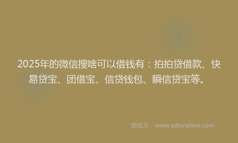 2025年的微信搜啥可以借钱有：拍拍贷借款、快易贷宝、团借宝、信贷钱包、瞬信贷宝等。
