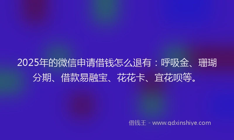 2025年的微信申请借钱怎么退有：呼吸金、珊瑚分期、借款易融宝、花花卡、宜花呗等。