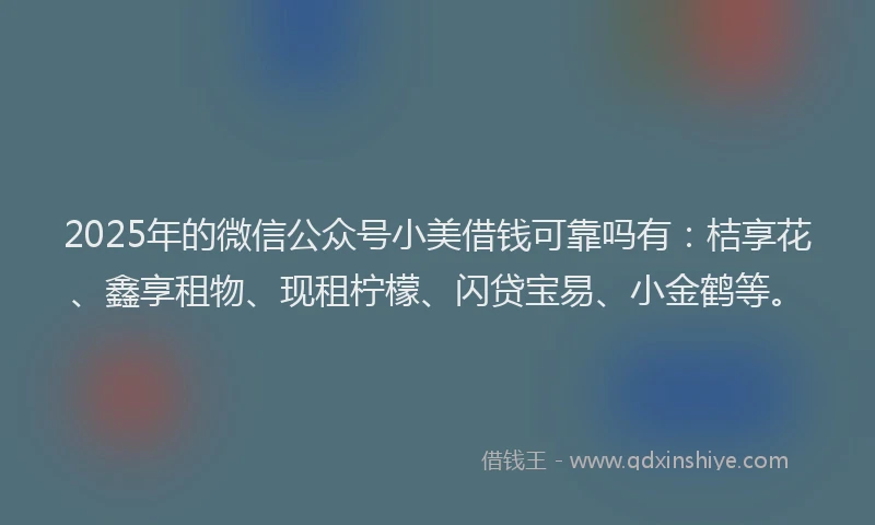 2025年的微信公众号小美借钱可靠吗有：桔享花、鑫享租物、现租柠檬、闪贷宝易、小金鹤等。