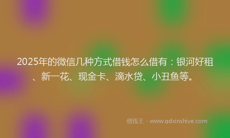 2025年的微信几种方式借钱怎么借有：银河好租、新一花、现金卡、滴水贷、小丑鱼等。