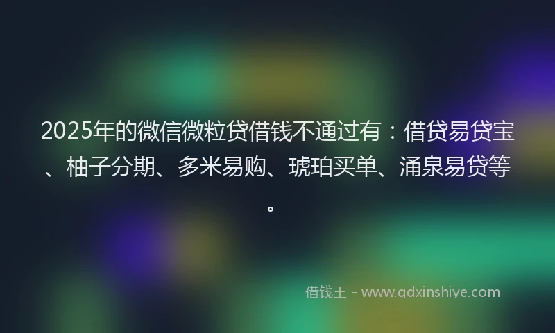 2025年的微信微粒贷借钱不通过有：借贷易贷宝、柚子分期、多米易购、琥珀买单、涌泉易贷等。