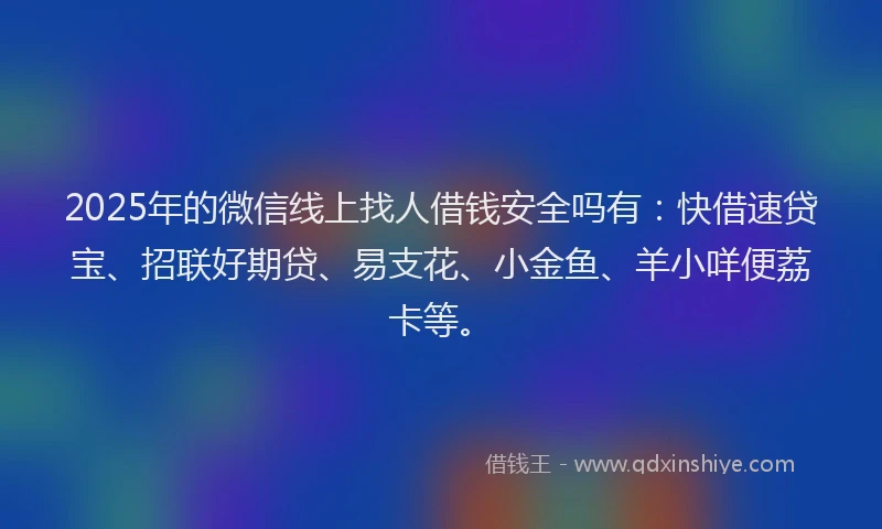 2025年的微信线上找人借钱安全吗有：快借速贷宝、招联好期贷、易支花、小金鱼、羊小咩便荔卡等。