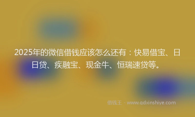 2025年的微信借钱应该怎么还有：快易借宝、日日贷、疾融宝、现金牛、恒瑞速贷等。
