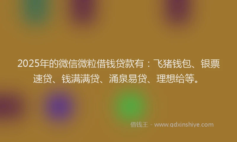 2025年的微信微粒借钱贷款有：飞猪钱包、银票速贷、钱满满贷、涌泉易贷、理想给等。