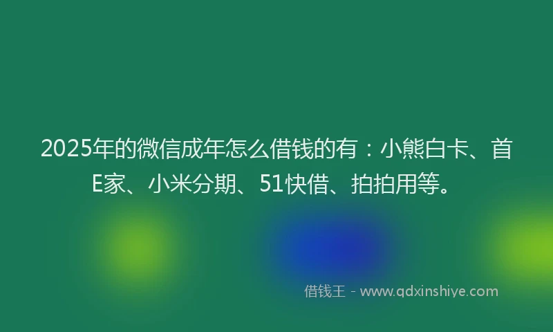 2025年的微信成年怎么借钱的有：小熊白卡、首E家、小米分期、51快借、拍拍用等。