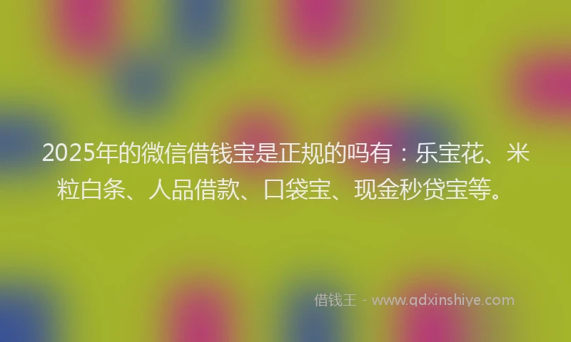2025年的微信借钱宝是正规的吗有：乐宝花、米粒白条、人品借款、口袋宝、现金秒贷宝等。
