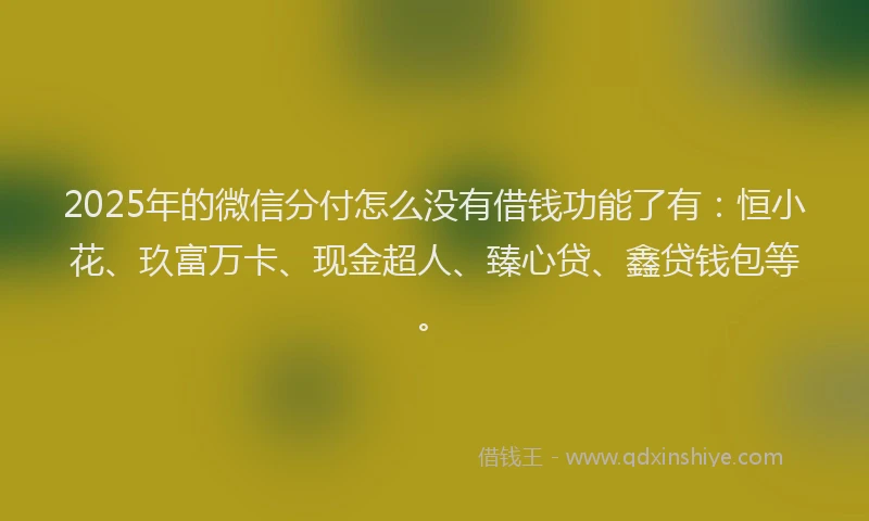 2025年的微信分付怎么没有借钱功能了有：恒小花、玖富万卡、现金超人、臻心贷、鑫贷钱包等。