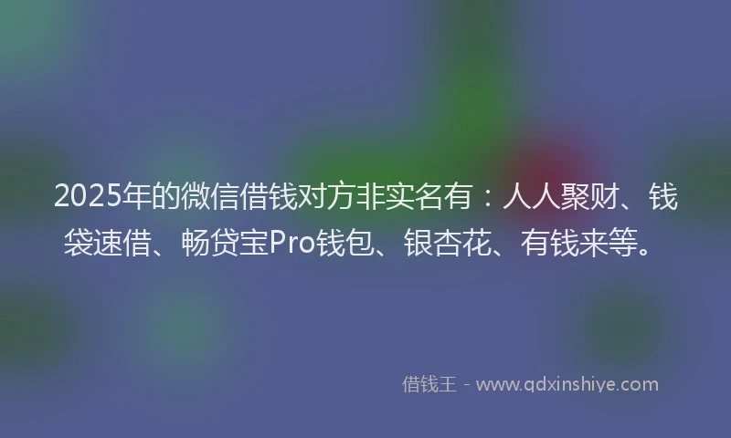 2025年的微信借钱对方非实名有：人人聚财、钱袋速借、畅贷宝Pro钱包、银杏花、有钱来等。
