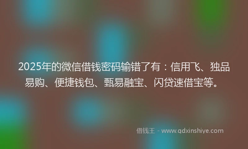 2025年的微信借钱密码输错了有：信用飞、独品易购、便捷钱包、甄易融宝、闪贷速借宝等。
