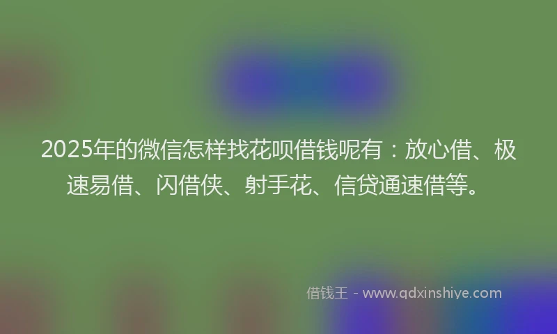 2025年的微信怎样找花呗借钱呢有：放心借、极速易借、闪借侠、射手花、信贷通速借等。