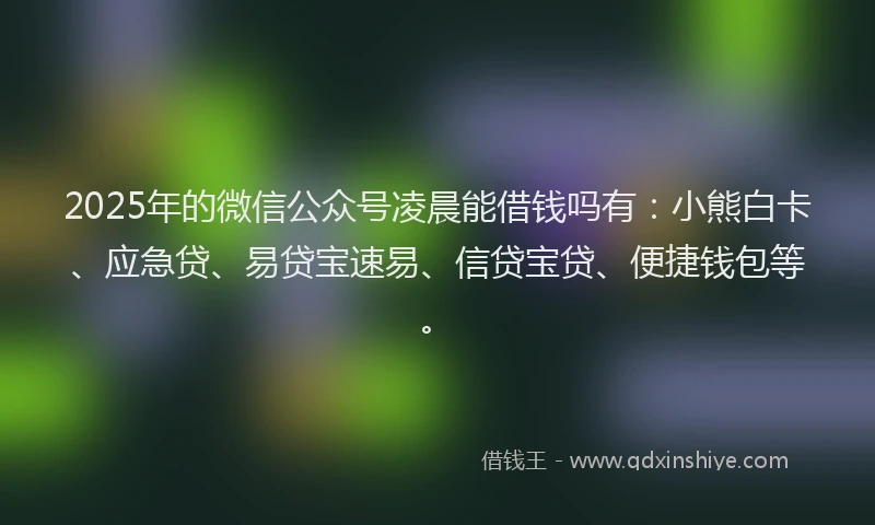 2025年的微信公众号凌晨能借钱吗有：小熊白卡、应急贷、易贷宝速易、信贷宝贷、便捷钱包等。