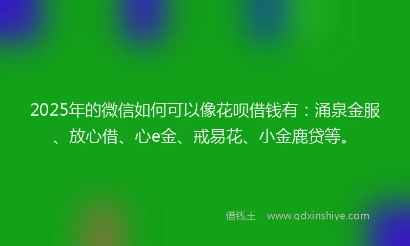 2025年的微信如何可以像花呗借钱有：涌泉金服、放心借、心e金、戒易花、小金鹿贷等。